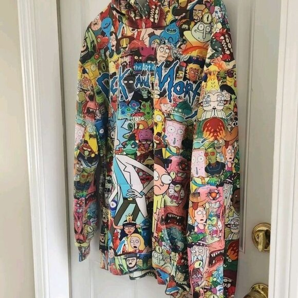The Art Of Rick And Morty Artsy Colorful All Over Characters Hooded Sweatshirt L - Picture 4 of 6
